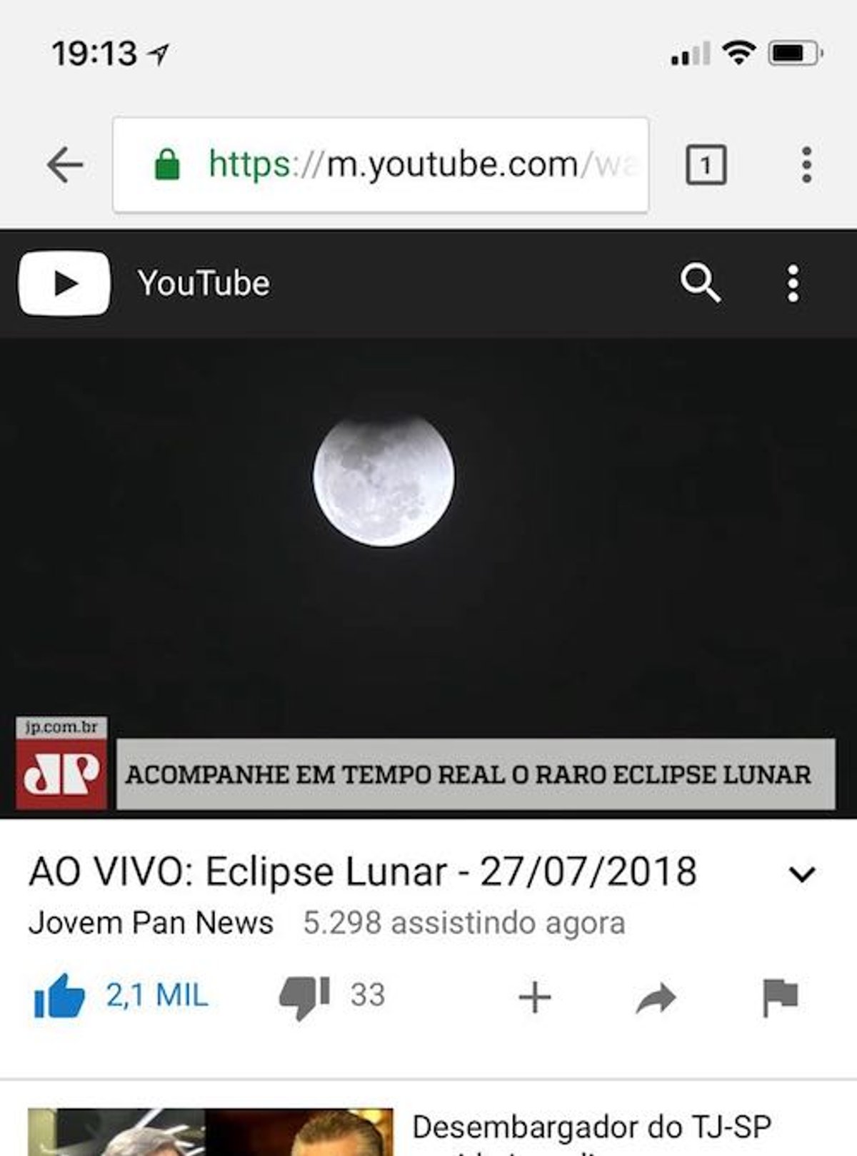 Curiosidade: Eclipse rende mais de 220 mil visualizações para a Jovem Pan em seu canal no YouTube