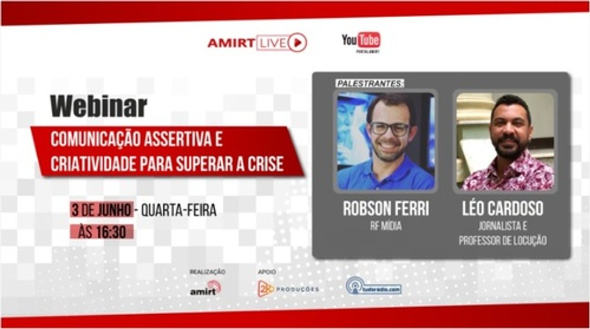 Edição desta quarta-feira do AMIRT Live aborda temas ligados à criatividade e comunicação