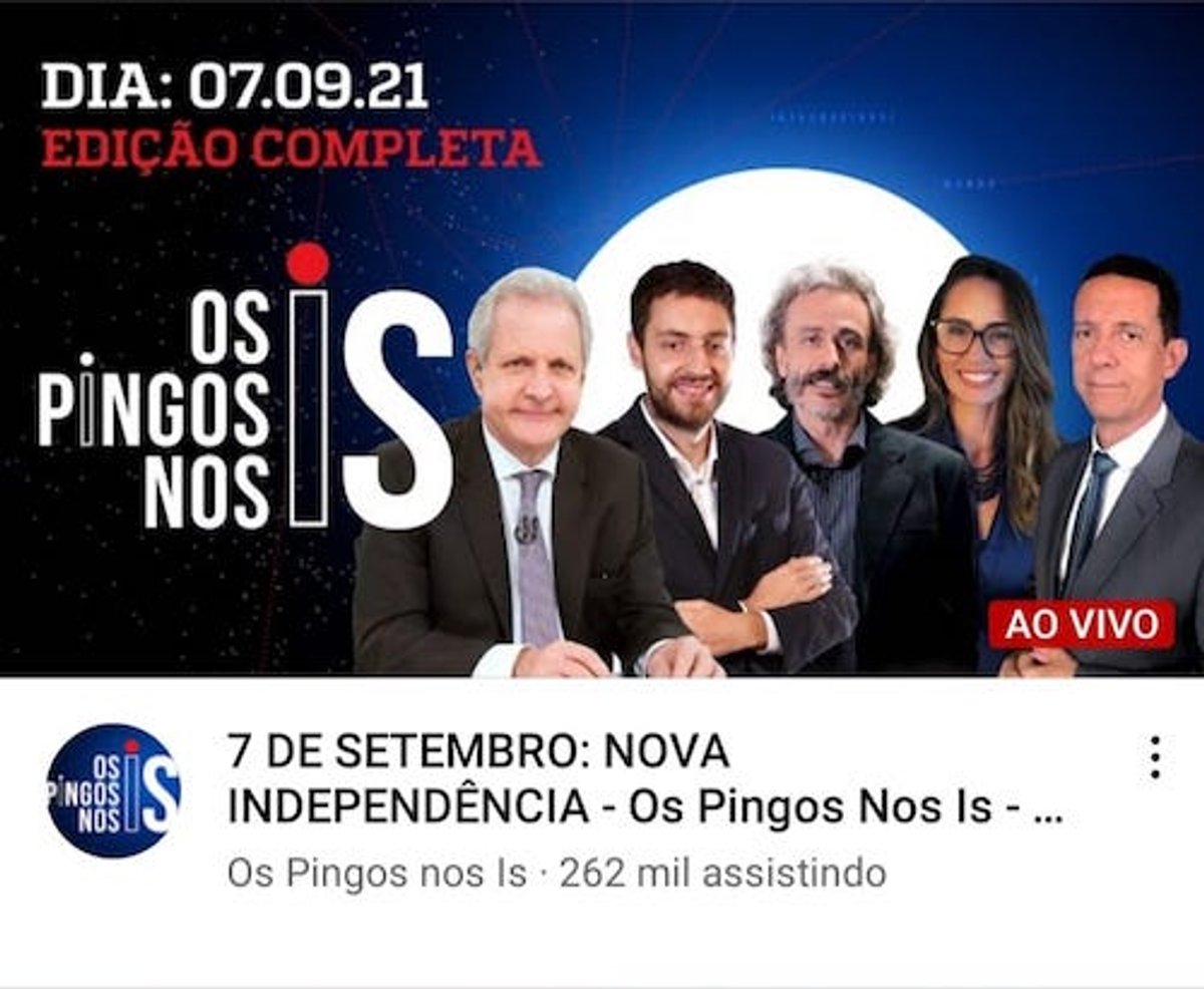 Jovem Pan registra marca próxima de 400 mil pessoas simultâneas no YouTube em cobertura dos atos de 7 de setembro