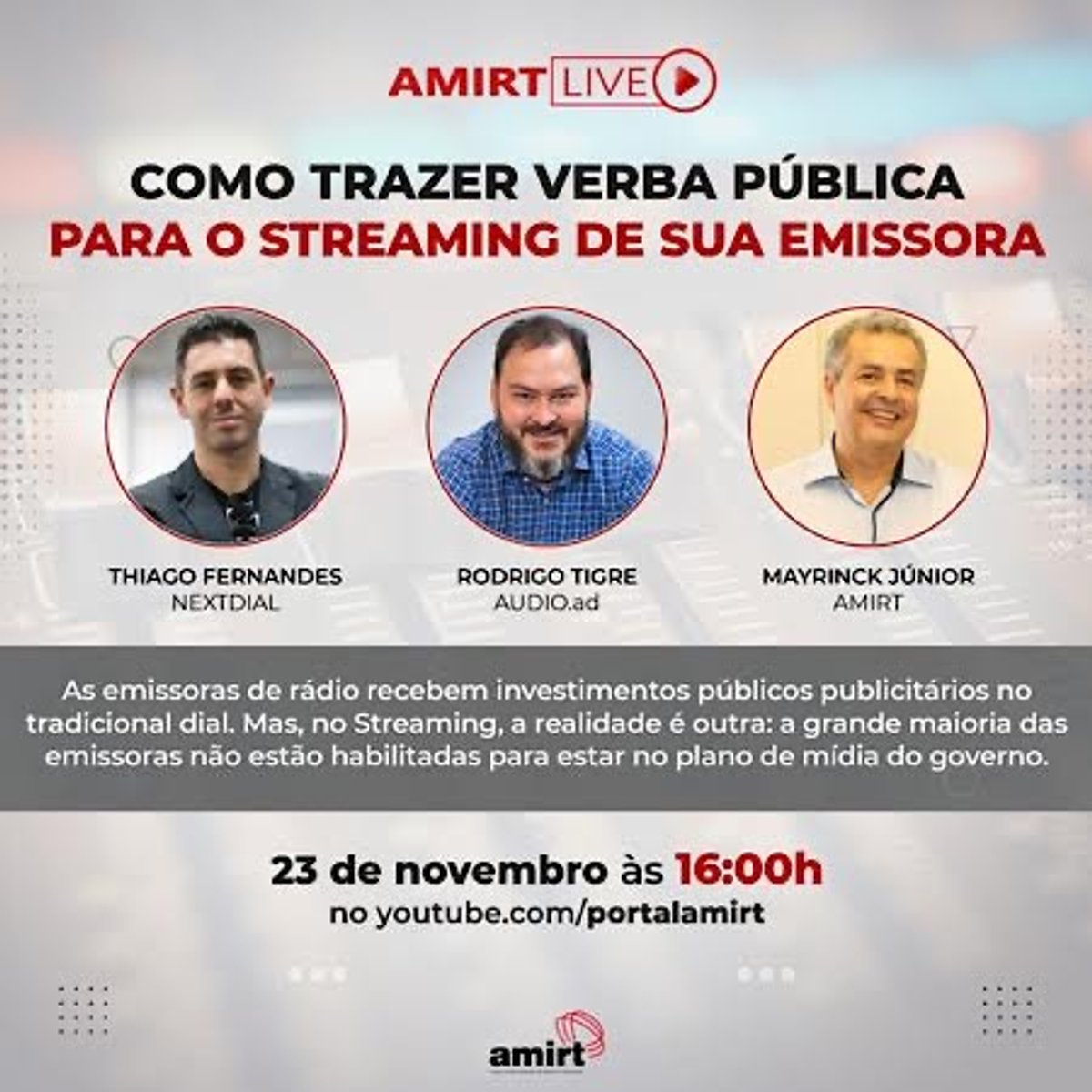 Live da Amirt aborda sobre publicidade pública no streaming