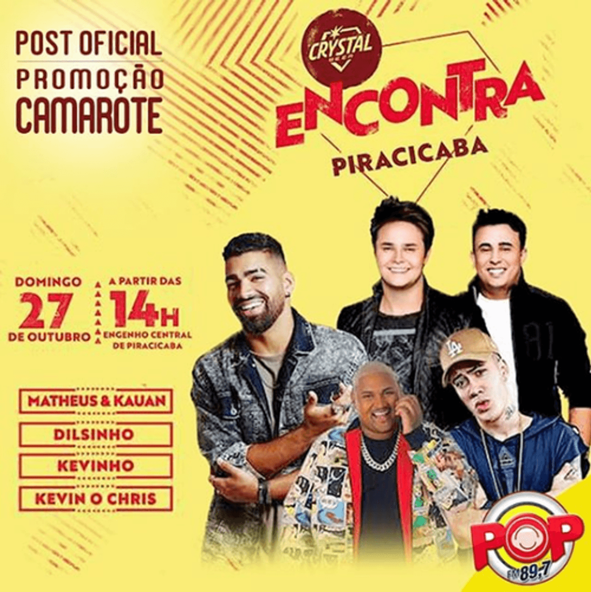 Pop FM faz promoção relacionada ao Crystal Encontra Piracicaba. Evento reunirá diversas atrações musicais