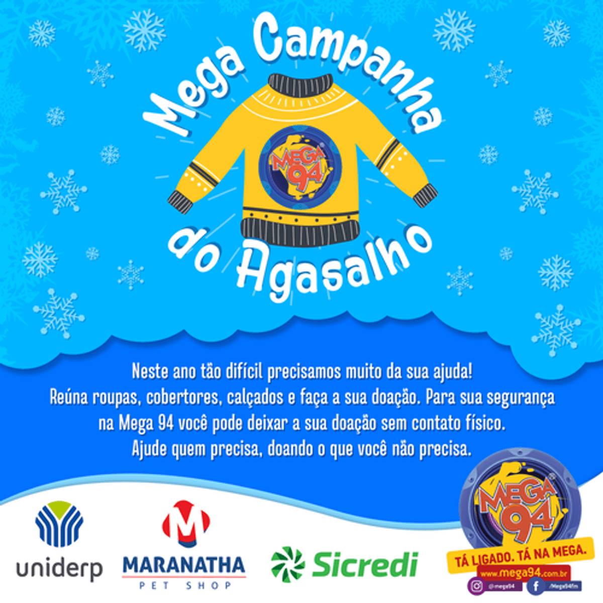 Mega 94 FM incentiva doação e organiza Mega Campanha do Agasalho no Mato Grosso do Sul
