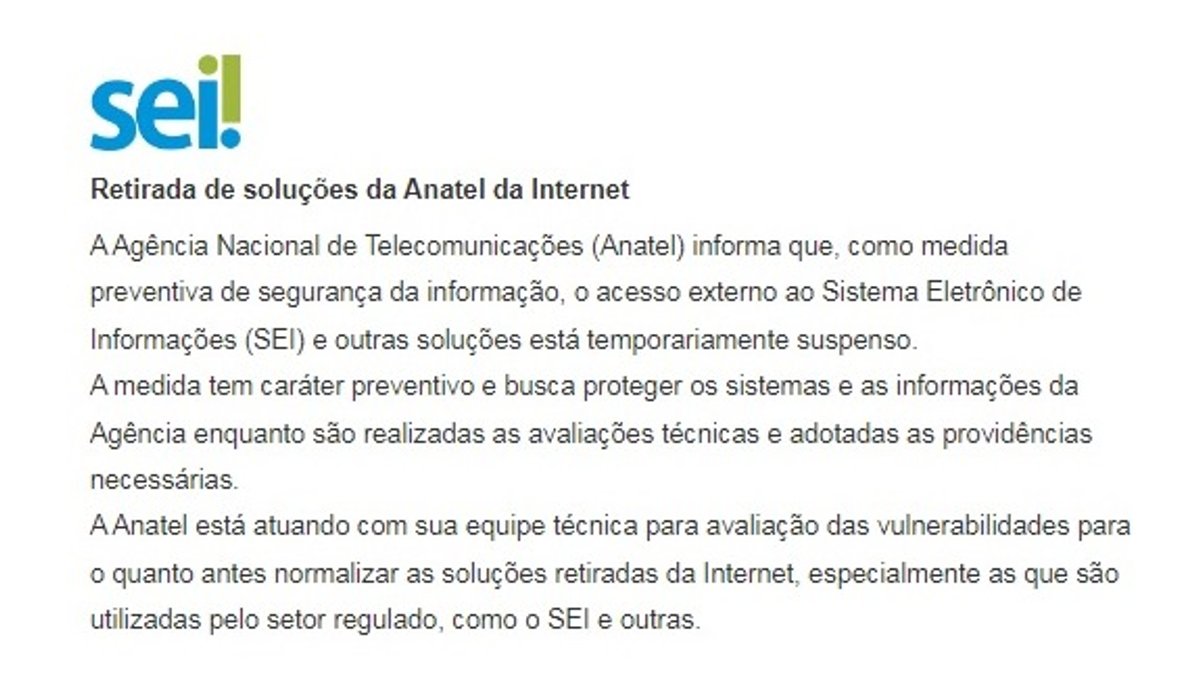 Falhas de segurança no PHP levam Anatel a suspender serviços digitais; SEI já opera normalmente nesta quinta-feira