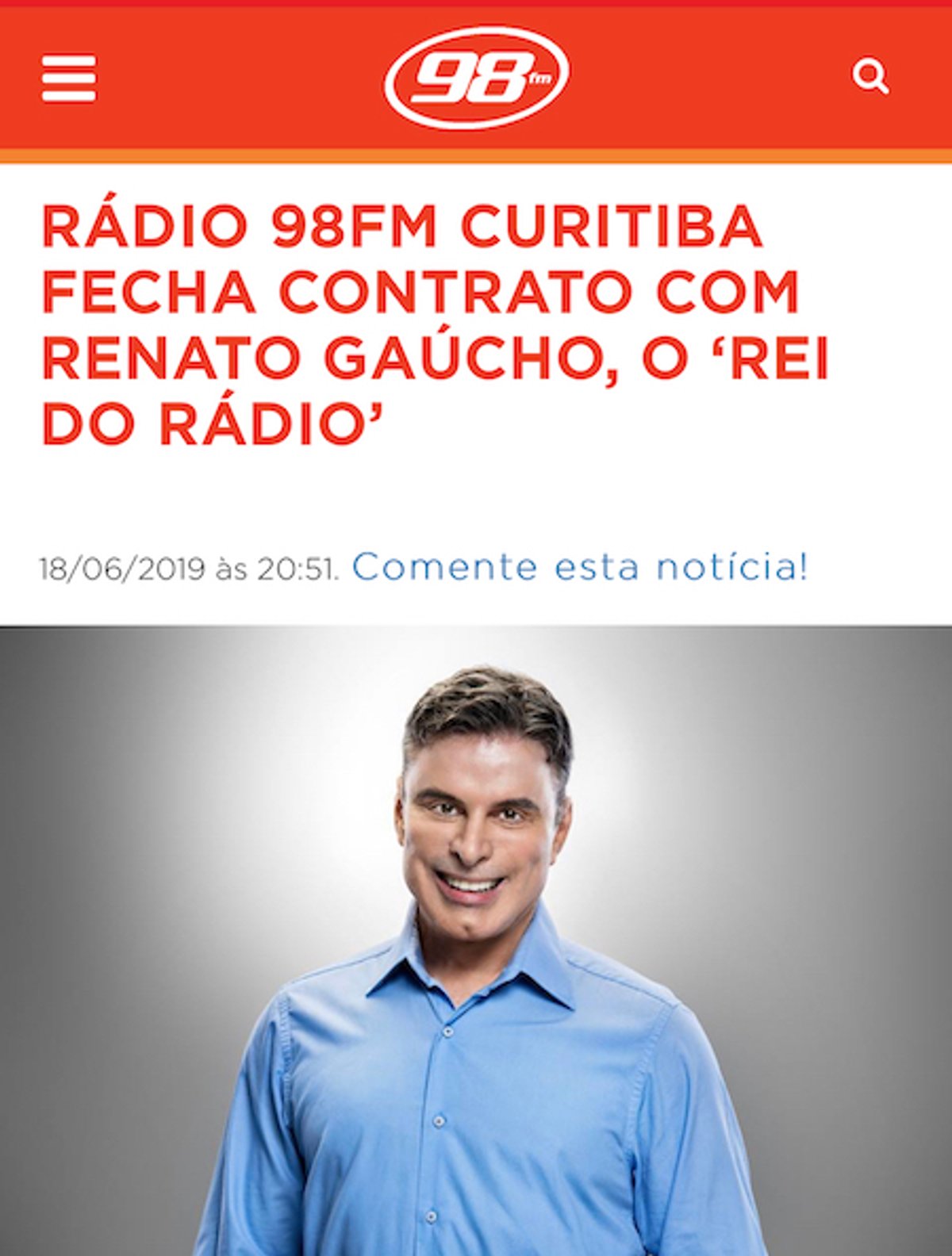 98 FM anuncia a contratação de Renato Gaúcho em Curitiba