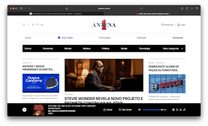 Registro do novo portal da Antena 1 para acesso via computador e tablet