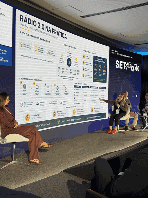 Apresentação sobre Rádio 3.0 durante o SET Expo 2026